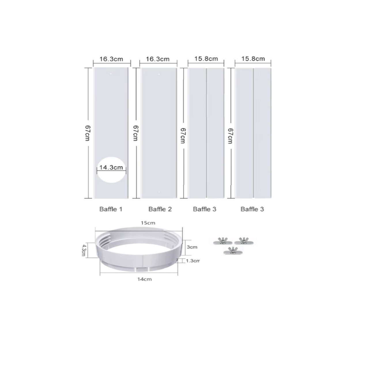 Kit Placas de Régua L16cm furo 14.3cm para Janela e porta balcão ar Portátil